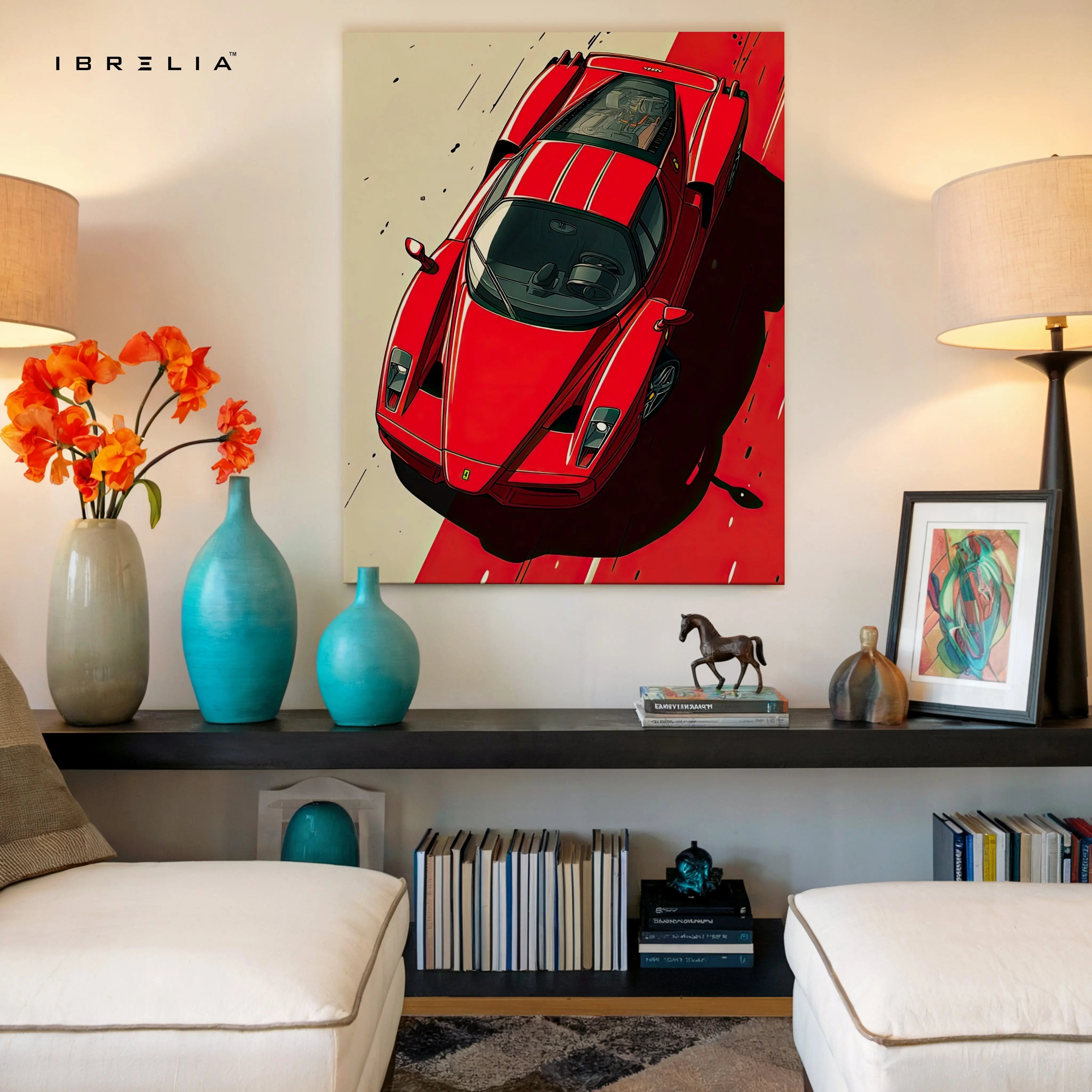 Ferrari Enzo Top View Wall Art – Supercar Racing Canvas Frame Pakistan | Exotic Car Poster | IBRELIA™ IBRELIA