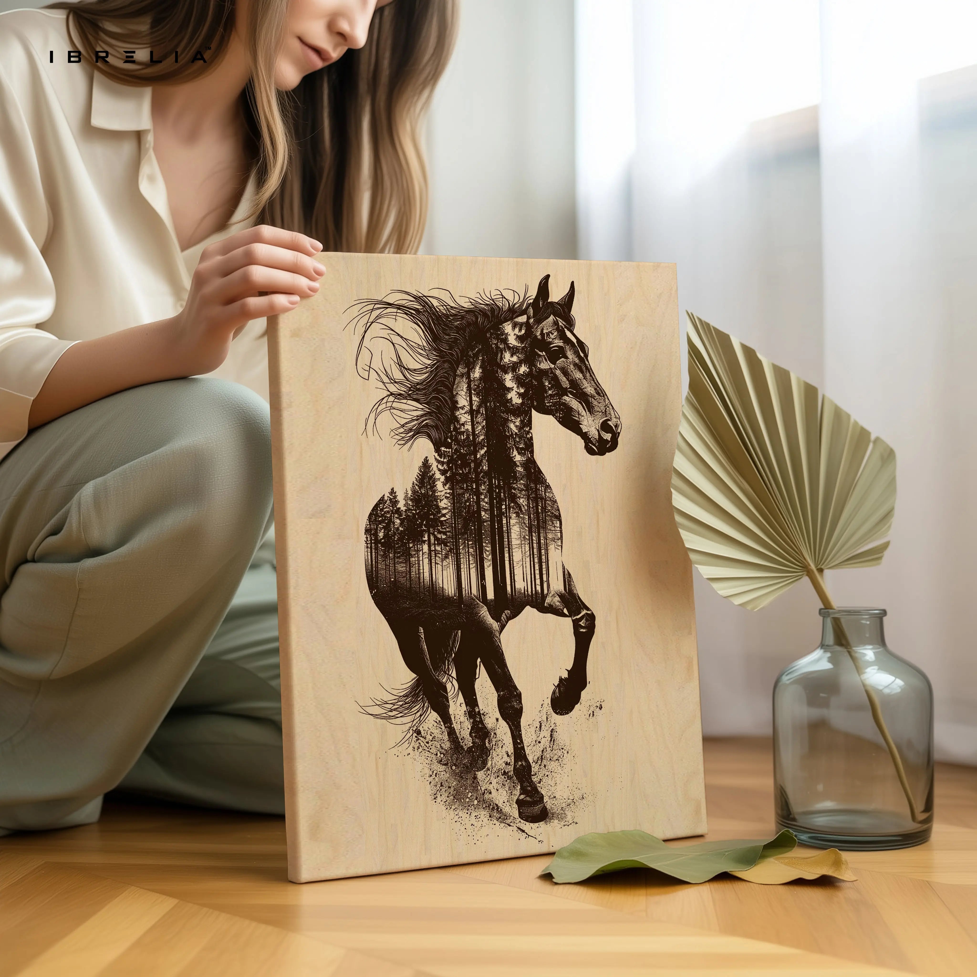 Forest Spirit Stallion Art – Double Exposure Horse Nature Wall Art | 4K Ultra Wrap Frame Wall Art in Pakistan | IBRELIA™ IBRELIA