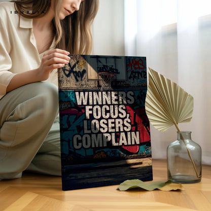 Winners Focus Motivation Wall Art – Basketball Graffiti Canvas Frame | Hustle Quote Poster Pakistan | IBRELIA™ IBRELIA