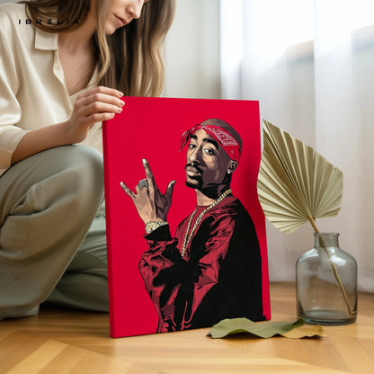 Red Bandana Rap Icon Wall Art – Hip Hop Legend Canvas Frame | Bold Street Style Poster Pakistan | IBRELIA™ IBRELIA