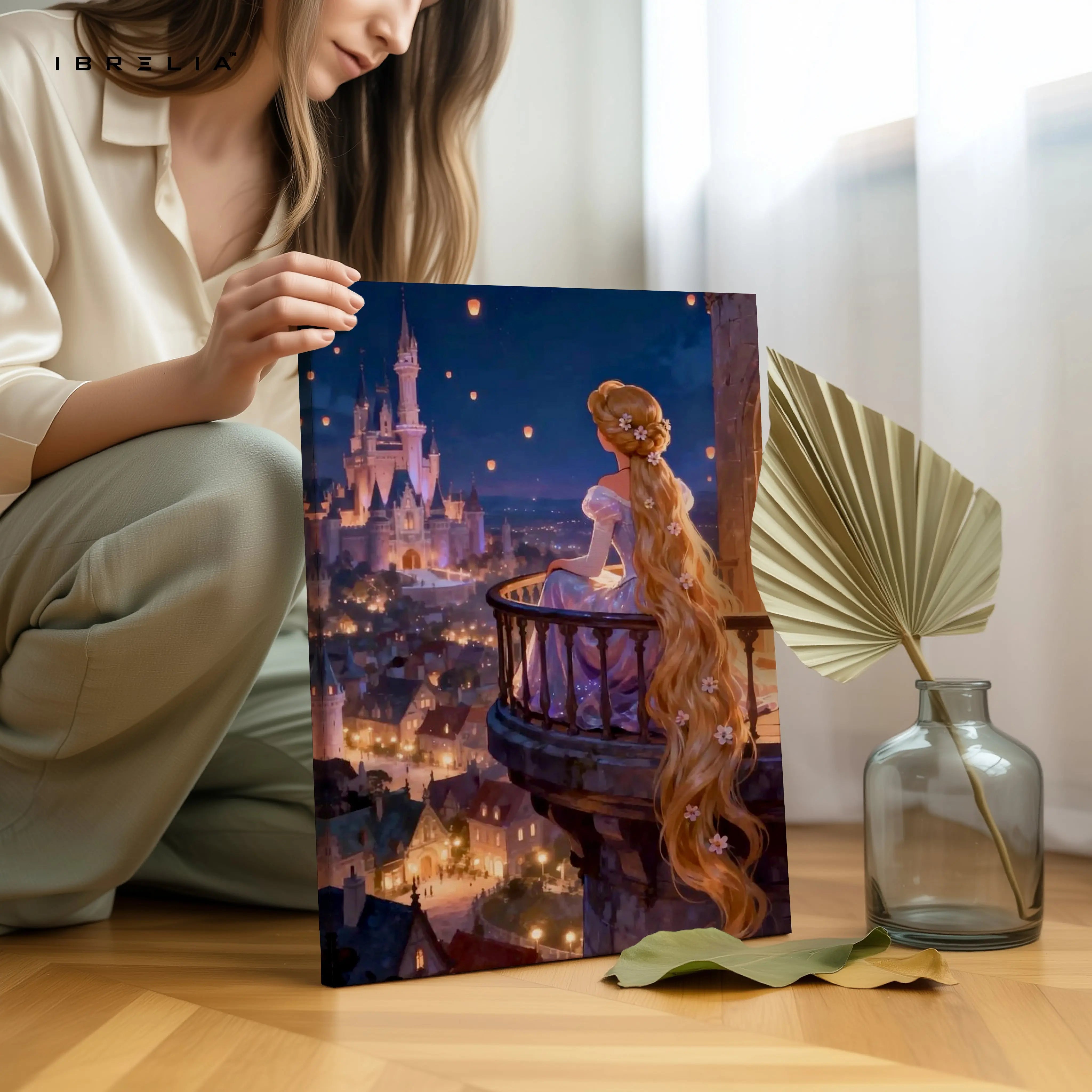 Rapunzel Dreamy Lantern Night Wall Art – Fantasy Princess Canvas Frame | Magical Fairytale Decor Pakistan | IBRELIA™ IBRELIA