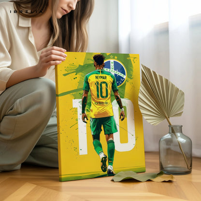 Neymar Jr Brazil Wall Art – Jersey No.10 Football Canvas Frame | Neymar Poster Pakistan | IBRELIA™ IBRELIA