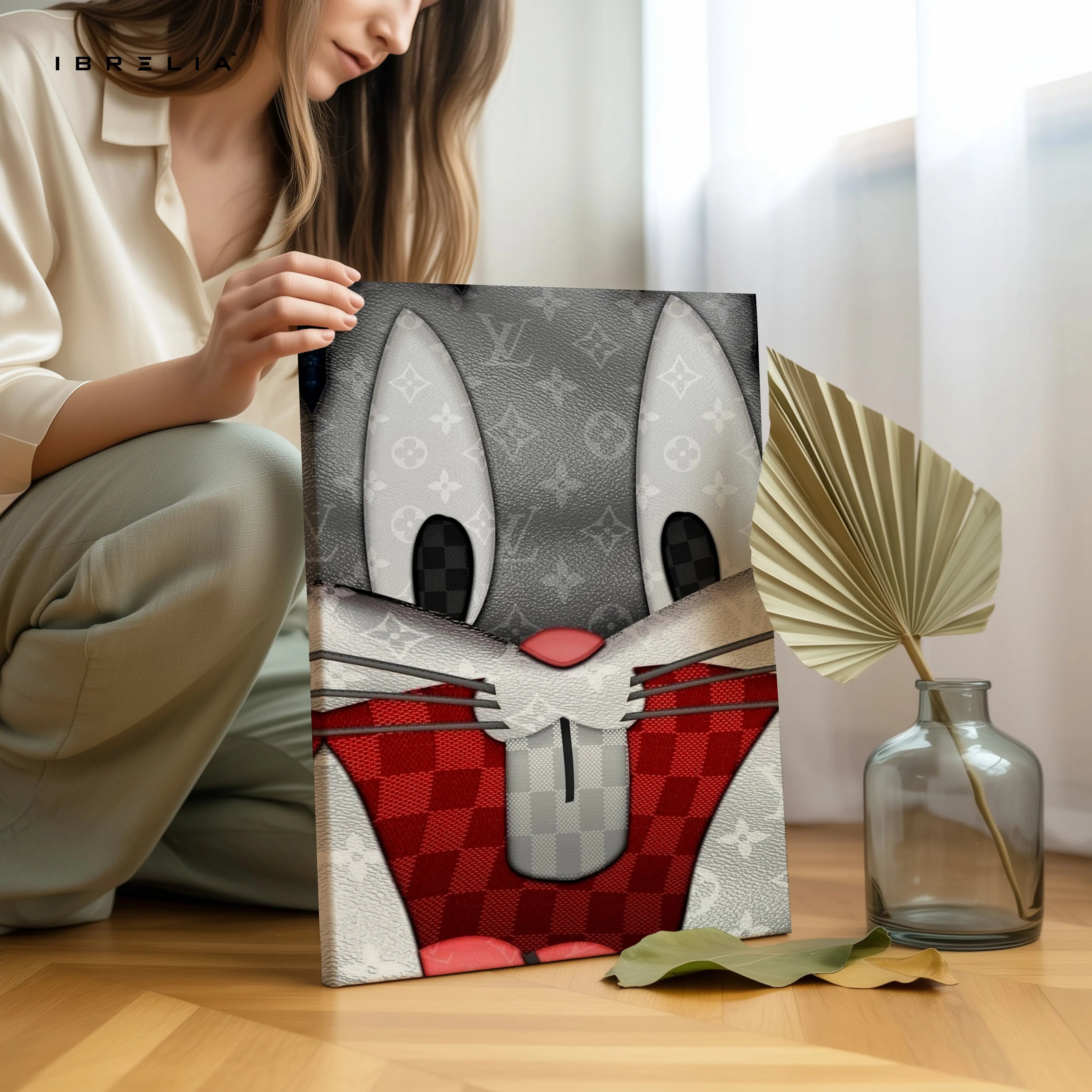 Luxury Cartoon Bunny Wall Art – Designer Pattern Aesthetic Canvas Frame | Cute Minimal Character Poster Pakistan | IBRELIA™ IBRELIA