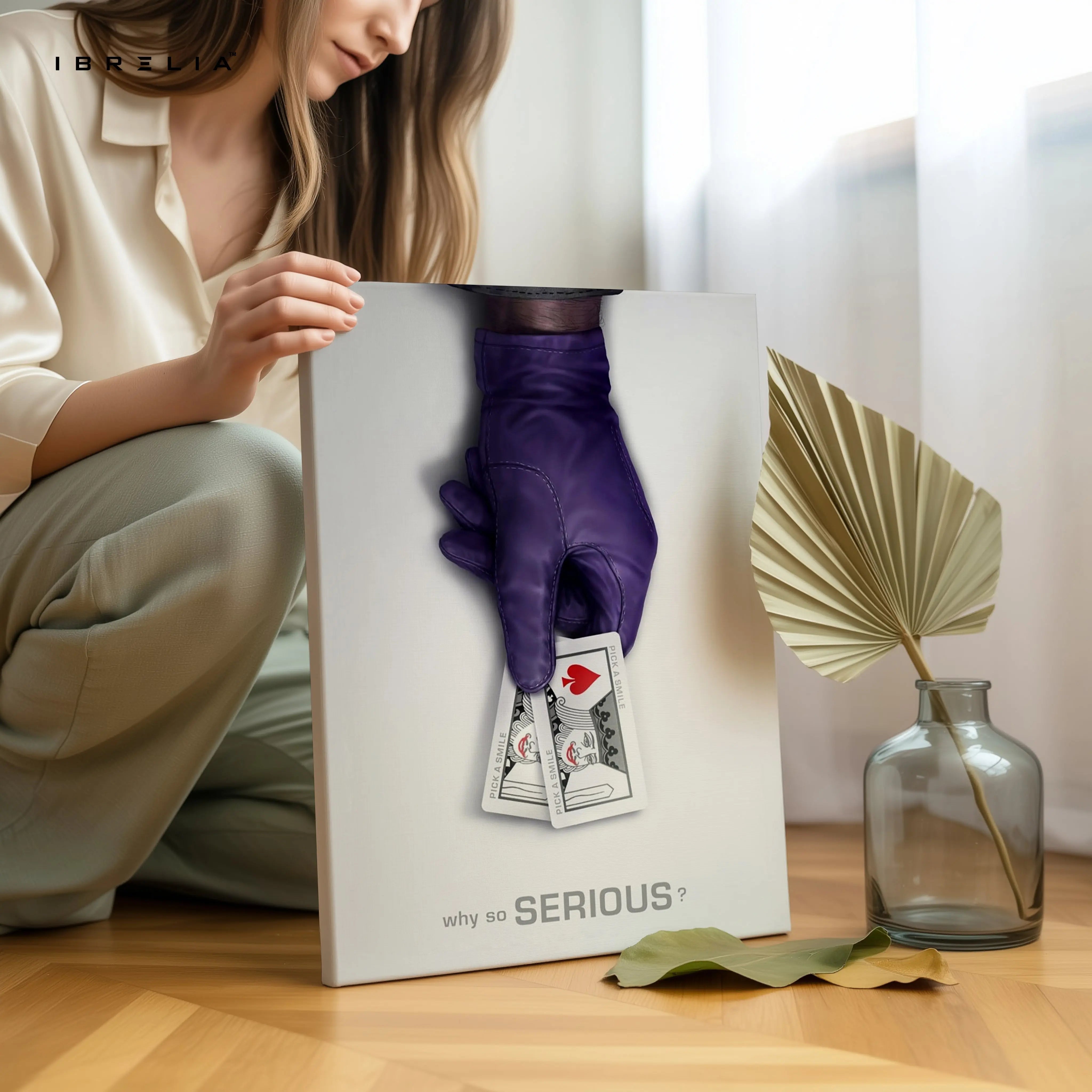 Why So Serious Joker Inspired Wall Art – Minimal Playing Card Canvas Frame | Dark Aesthetic Poster Pakistan | IBRELIA™ IBRELIA