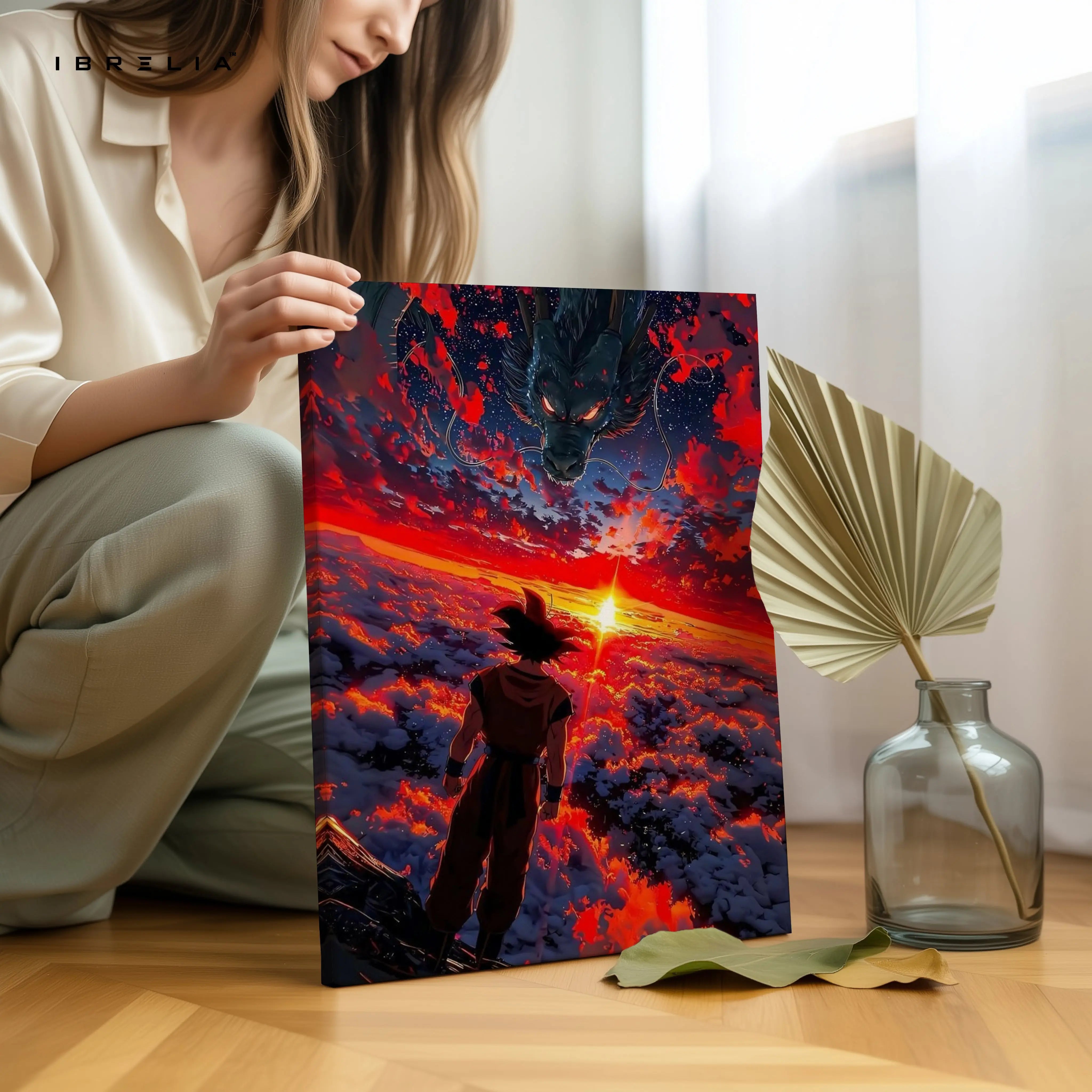 Goku Dragon Sky Wall Art – Anime Sunset Canvas Frame | Dragon Ball Poster Pakistan | IBRELIA™ IBRELIA