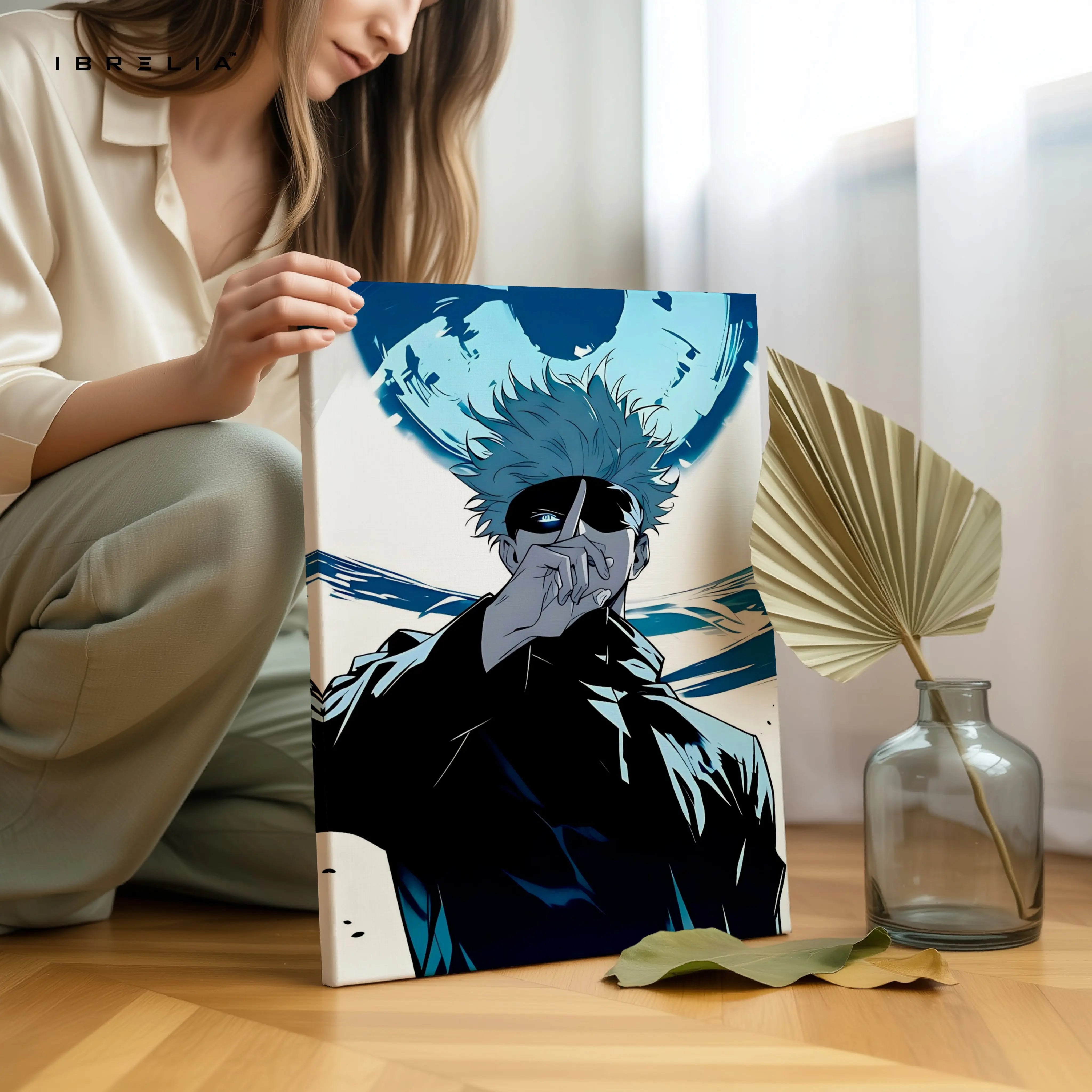 Gojo Satoru Wall Art – Jujutsu Kaisen Anime Canvas Frame | Gojo Infinity Poster Pakistan | IBRELIA™ IBRELIA