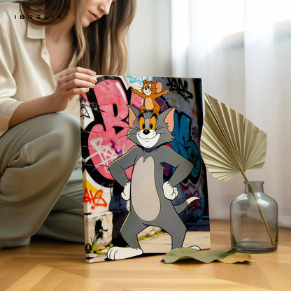Tom & Jerry Street Art Wall Art – Cartoon Graffiti Canvas Frame | Classic Cartoon Poster Pakistan | IBRELIA™ IBRELIA