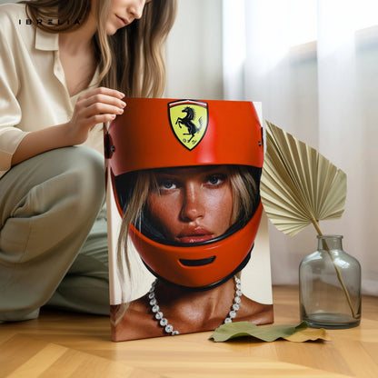 Ferrari Helmet Aesthetic Wall Art – Luxury Racing Canvas Frame Pakistan | Motorsport Fashion Poster | IBRELIA™ IBRELIA