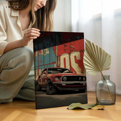 Ford Mustang Vintage Wall Art – Classic Muscle Car Canvas Frame | Retro Automotive Poster Pakistan | IBRELIA™ IBRELIA