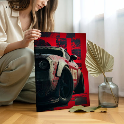 Red Muscle Car Power Wall Art – Racing Drift Automotive Canvas Frame | Aggressive Sports Car Poster Pakistan | IBRELIA™ IBRELIA