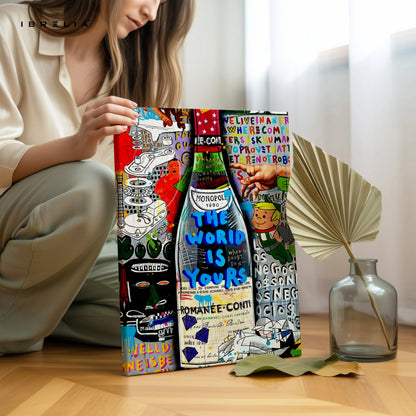 Luxury Graffiti Bottle Wall Art – Street Pop Champagne Poster | Monopoly Style Abstract Wealth Art Frame Pakistan | IBRELIA™ IBRELIA