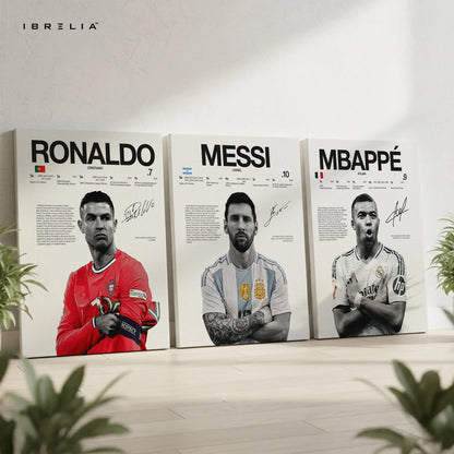 Ronaldo Messi Mbappé Football Legends 3 Panel 4K Ultra HD Wall Art in Pakistan | IBRELIA™ IBRELIA