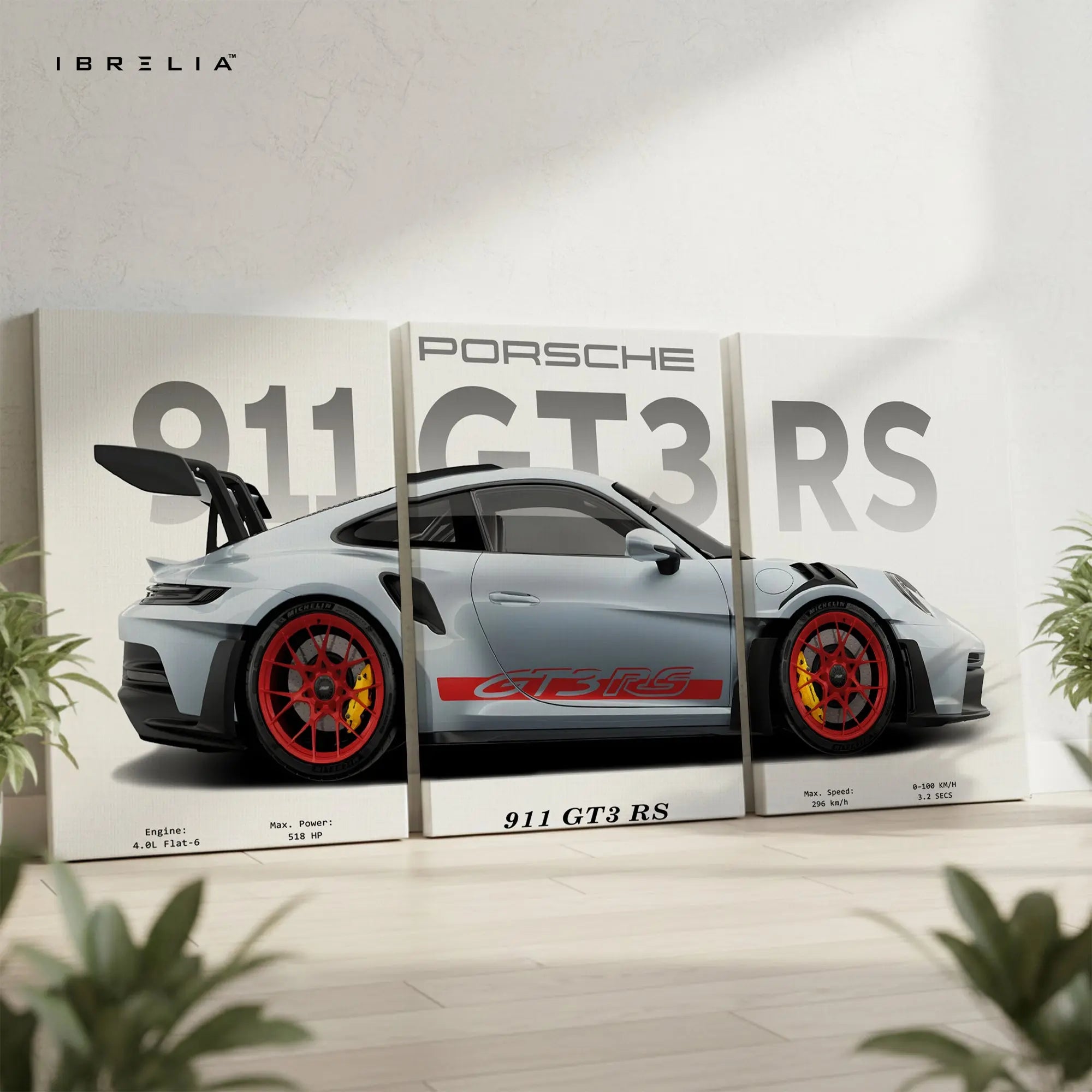 Porsche 911 GT3 RS Supercar 3 Panel 4K Ultra HD Wall Art in Pakistan | IBRELIA™ IBRELIA
