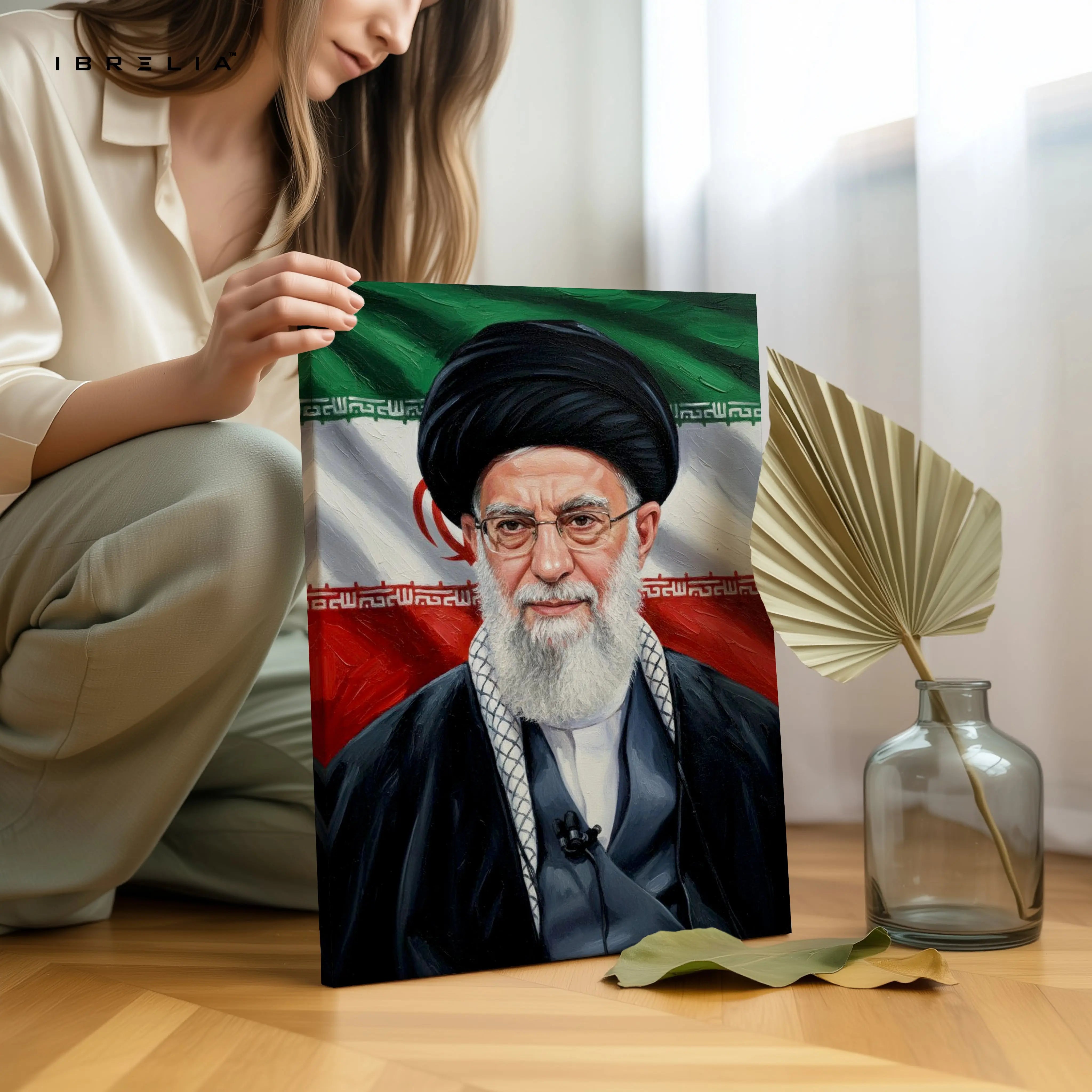 Ayatollah Portrait Wall Art – Political Leader Canvas Frame | Cultural Iran Flag Poster Pakistan | IBRELIA™ IBRELIA