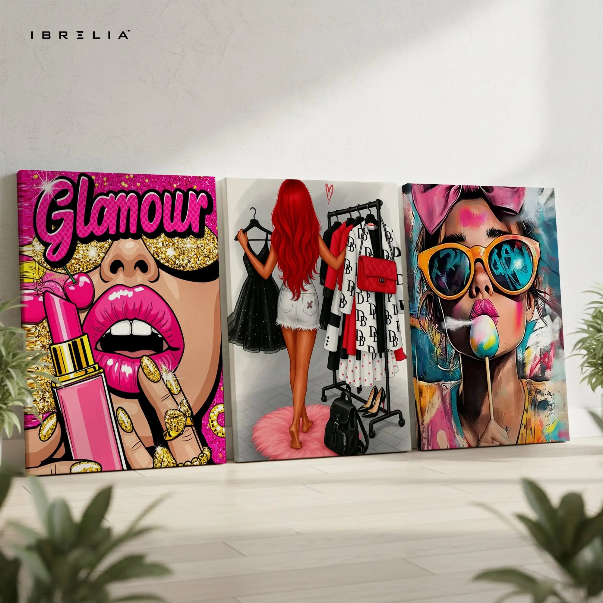 Glamour Fashion Pop Art 3 Panel 4K Ultra HD Wall Art in Pakistan | IBRELIA™ IBRELIA