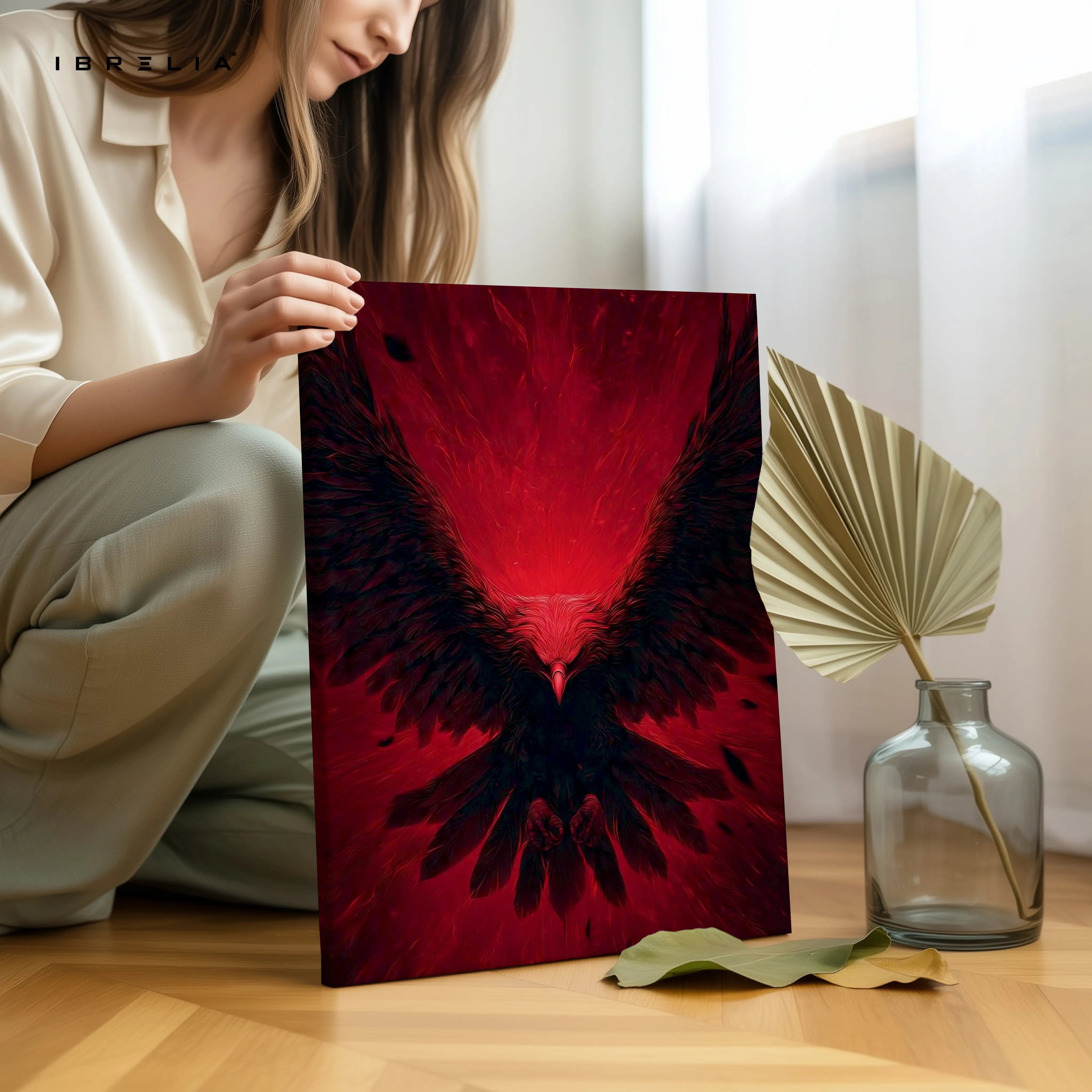 Red Eagle Wall Art – Dark Phoenix Bird Canvas Frame | Powerful Wings Poster Pakistan | IBRELIA™ IBRELIA