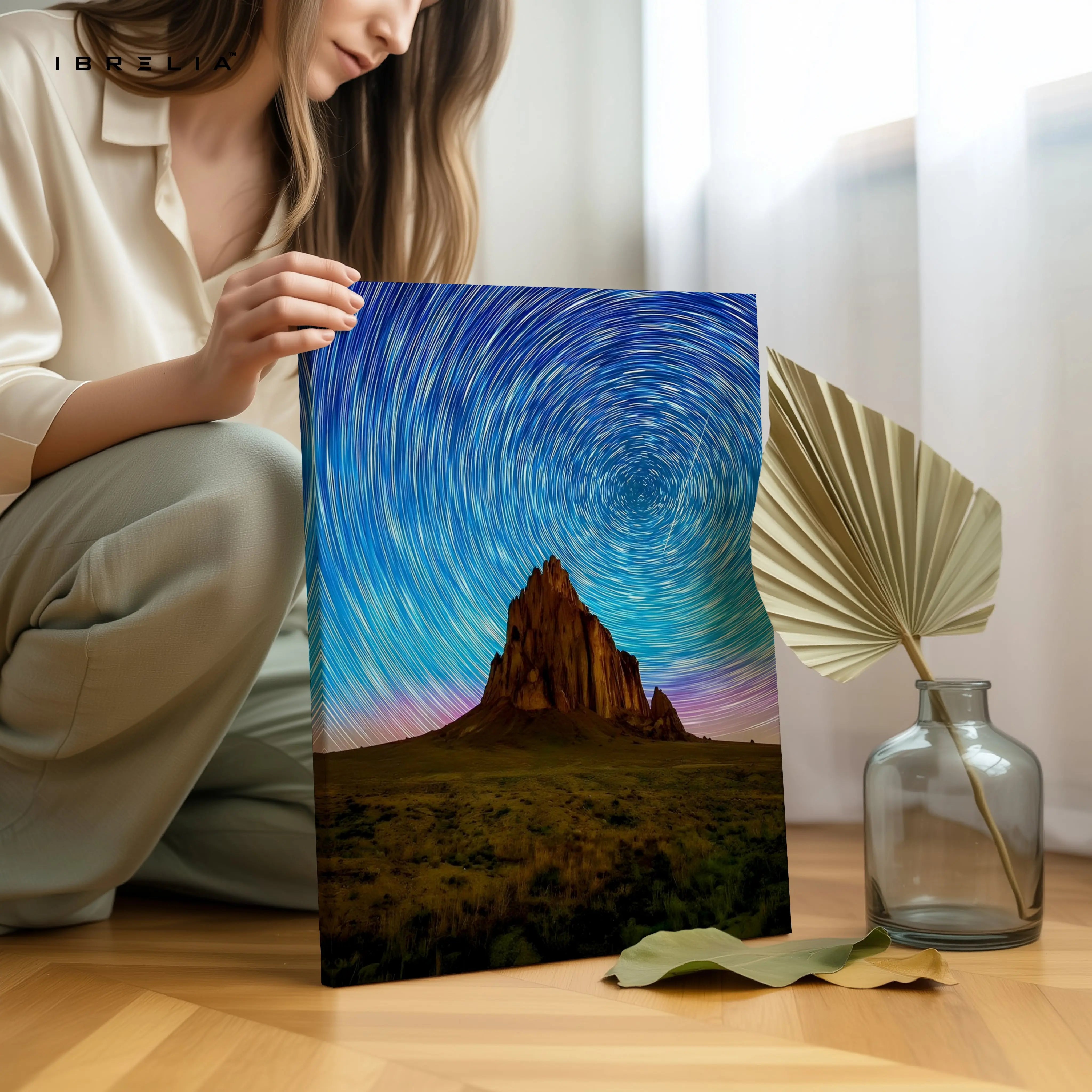 Star Trails Mountain Landscape Wall Art – Cosmic Night Sky Canvas Frame | Long Exposure Nature Poster Pakistan | IBRELIA™ IBRELIA
