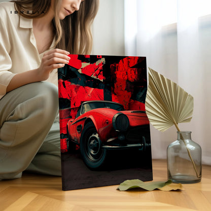 Vintage Red Sports Car Wall Art – Classic Car Canvas Frame Pakistan | Retro Automotive Poster | IBRELIA™ IBRELIA