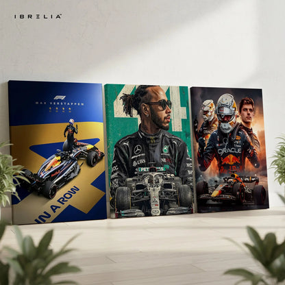 Formula 1 Legends Verstappen Hamilton Red Bull 3 Panel 4K Ultra HD Wall Art in Pakistan | IBRELIA™ IBRELIA