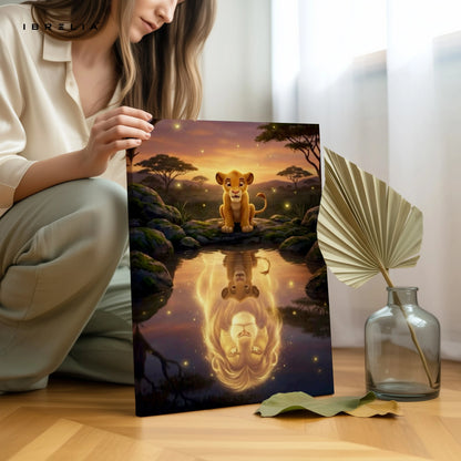 Lion Cub Reflection Wall Art – Legacy Spirit Canvas Frame | Emotional Animal Scene Decor Pakistan | IBRELIA™ IBRELIA