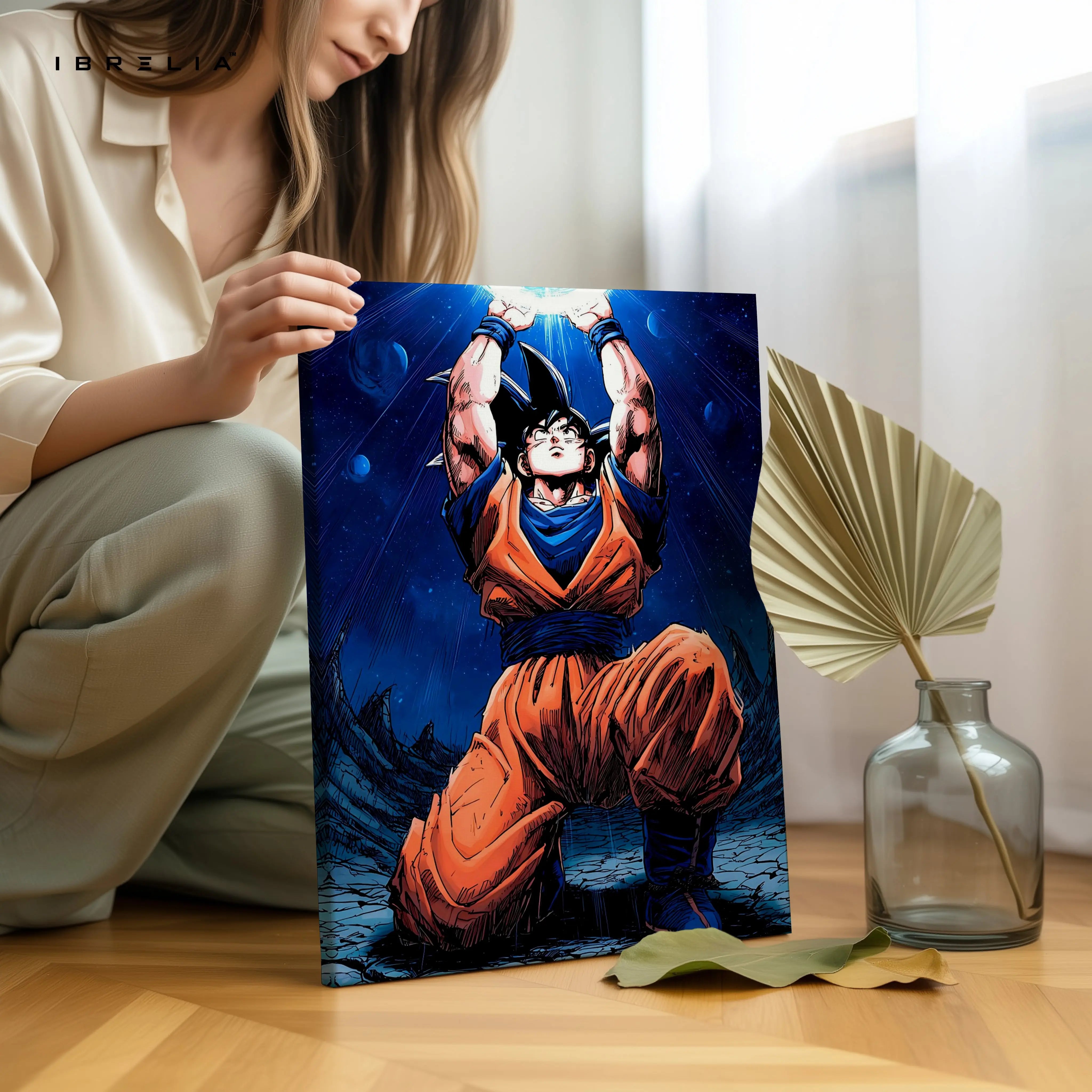 Goku Spirit Bomb Wall Art – Dragon Ball Anime Canvas Frame | Goku Universe Energy Poster Pakistan | IBRELIA™ IBRELIA