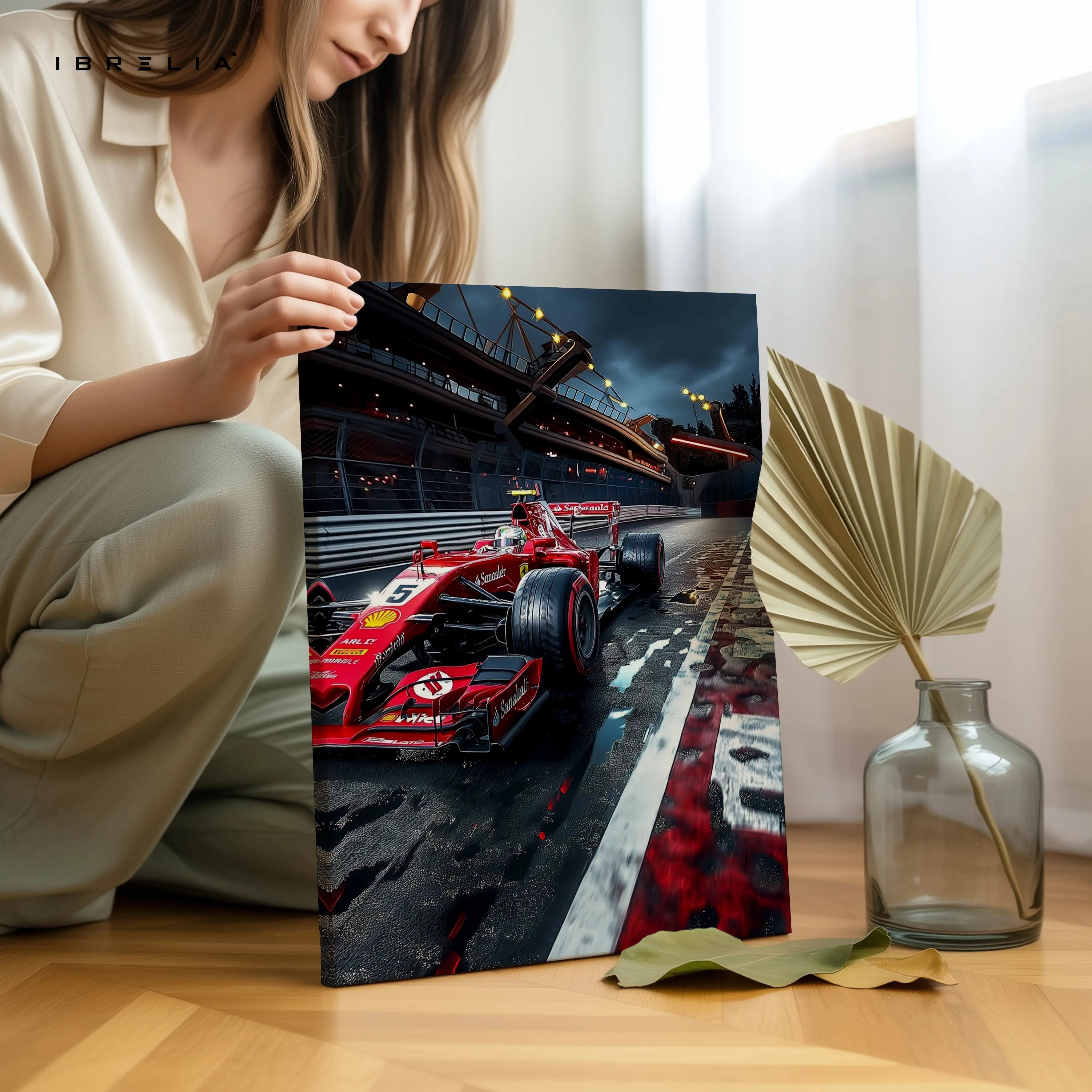Ferrari F1 Night Track Wall Art – Formula Racing Canvas Frame Pakistan | Motorsport Poster | IBRELIA™ IBRELIA
