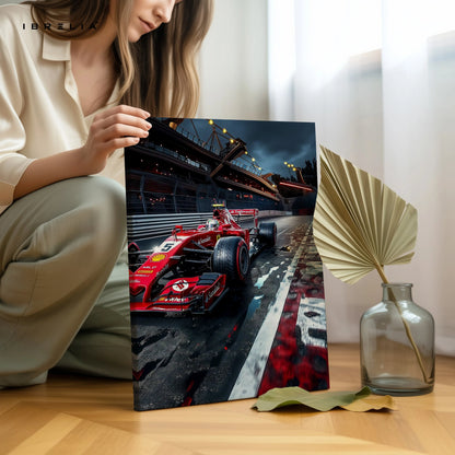 Ferrari F1 Night Track Wall Art – Formula Racing Canvas Frame Pakistan | Motorsport Poster | IBRELIA™ IBRELIA