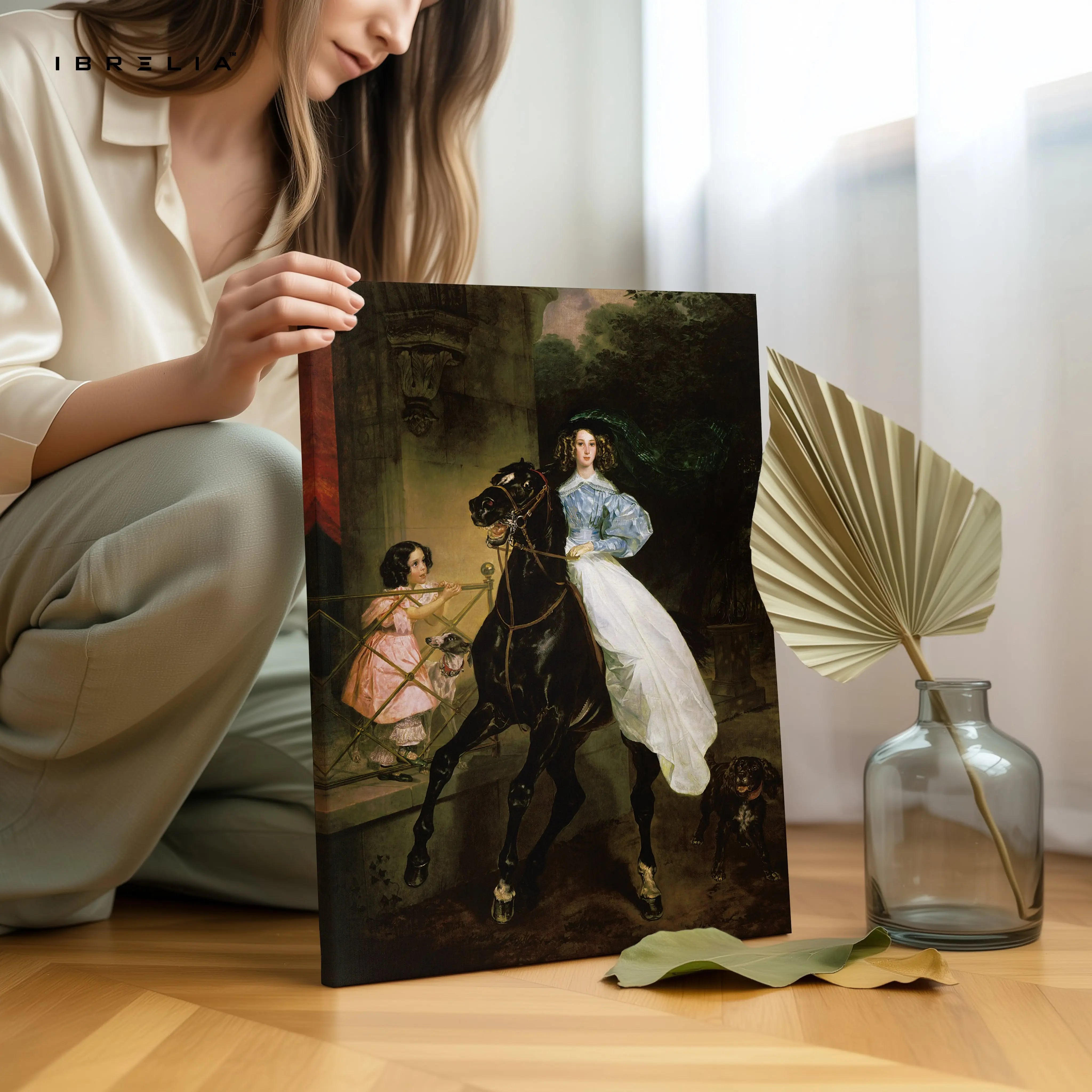 Royal Equestrian Elegance Art – Vintage Classic Lady on Horse Painting Wall Art | 4K Ultra Wrap Frame Wall Art in Pakistan | IBRELIA™ IBRELIA