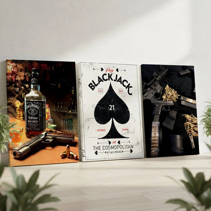 Casino Lifestyle Blackjack Whiskey 3 Panel 4K Ultra HD Wall Art in Pakistan | IBRELIA™ IBRELIA