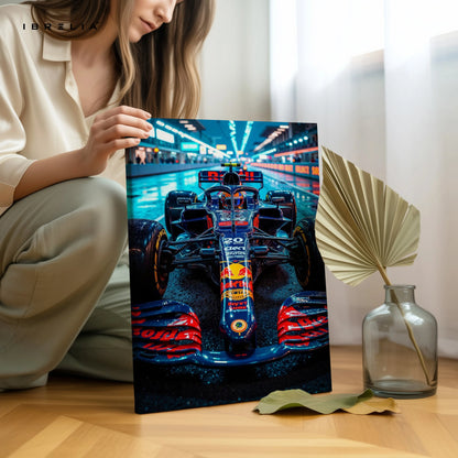 Red Bull F1 Pit Lane Night Wall Art – Formula Racing Canvas Frame Pakistan | Motorsport Poster | IBRELIA™ IBRELIA