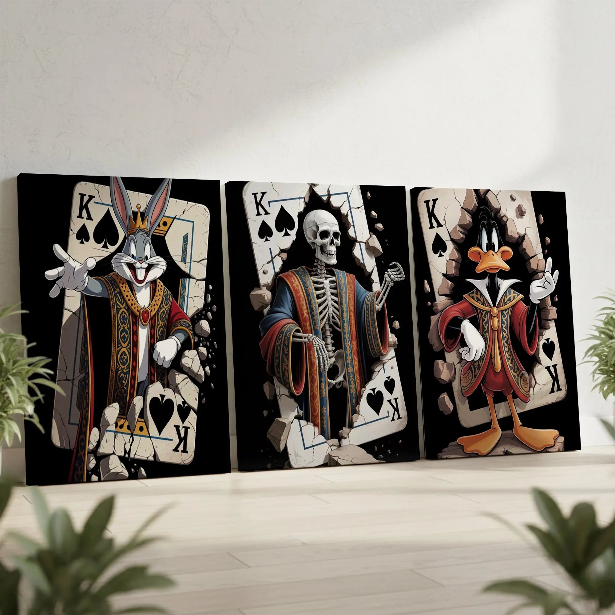 King of Spades Cartoon Royal Trio 3 Panel 4K Ultra HD Wall Art in Pakistan | IBRELIA™ IBRELIA