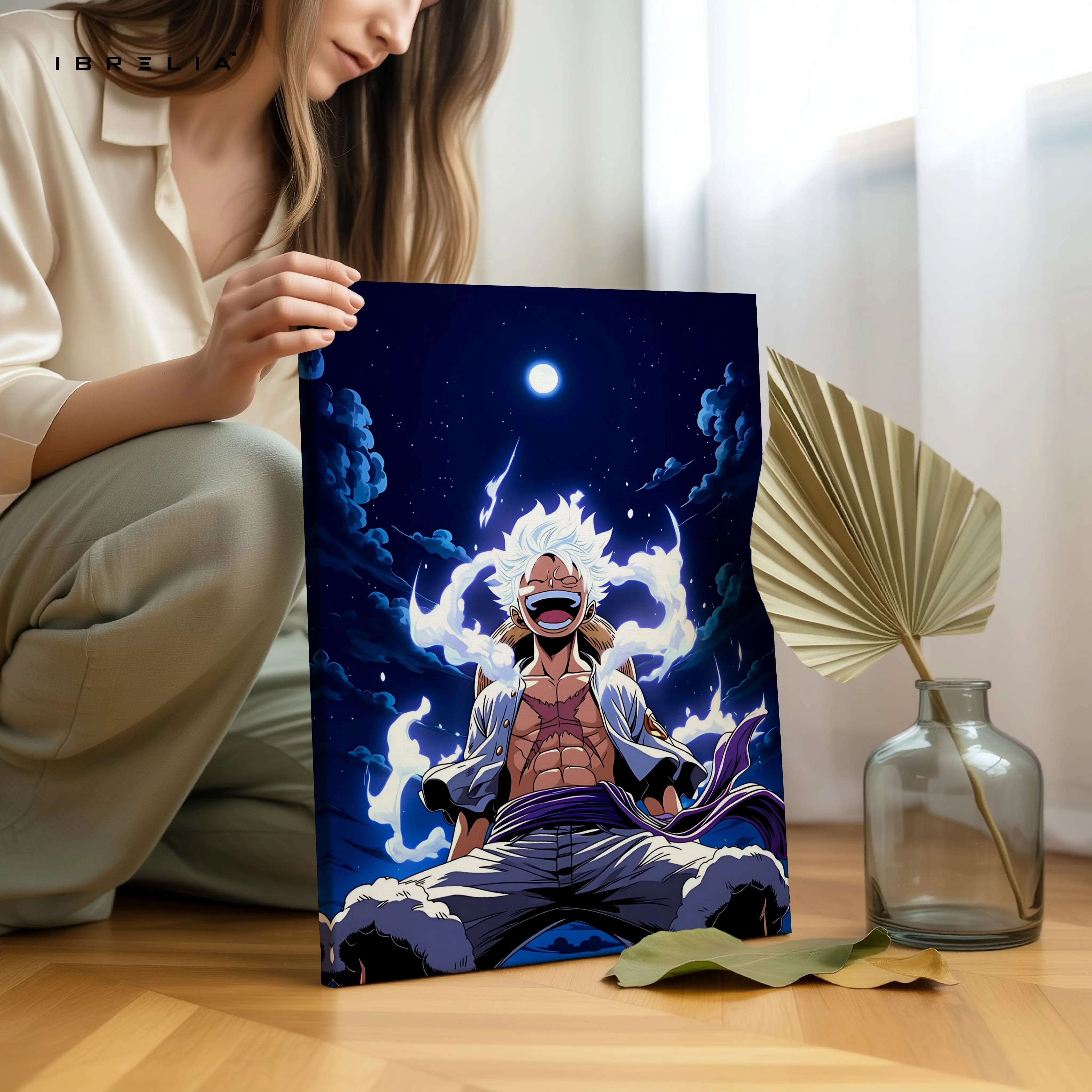 Luffy Gear 5 Wall Art – One Piece Anime Canvas Frame | Sun God Nika Poster Pakistan | IBRELIA™ IBRELIA