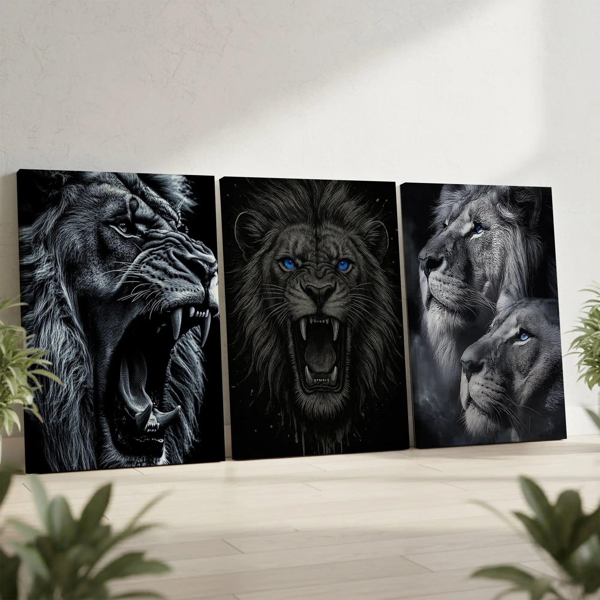 Majestic Lion Power 3 Panel 4K Ultra HD Wall Art in Pakistan | IBRELIA™ IBRELIA