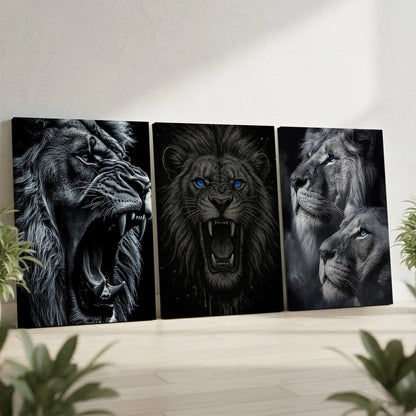 Majestic Lion Power 3 Panel 4K Ultra HD Wall Art in Pakistan | IBRELIA™ IBRELIA
