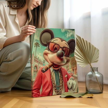 Luxury Mickey Mouse Wall Art – Mafia Style Cartoon Canvas Frame | Premium Street Art Decor Pakistan | IBRELIA™ IBRELIA