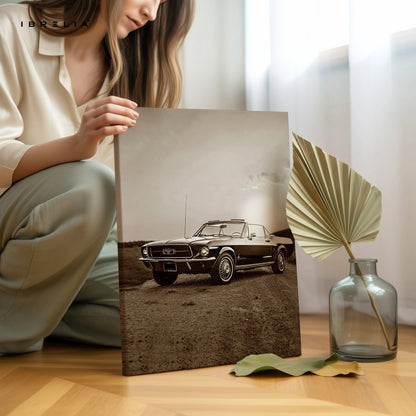 Vintage Ford Mustang Convertible Wall Art – Classic Muscle Car Poster | Retro Sepia Car Wall Frame in Pakistan | IBRELIA™ IBRELIA