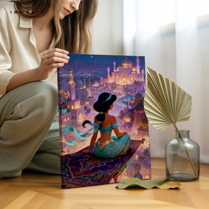 Arabian Princess Night City Wall Art – Magical Palace Fantasy Canvas Frame | Luxury Aesthetic Decor Pakistan | IBRELIA™ IBRELIA