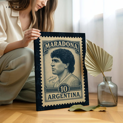 Diego Maradona Vintage Wall Art – Argentina Football Legend Canvas Frame | Retro Stamp Style Poster Pakistan | IBRELIA™ IBRELIA