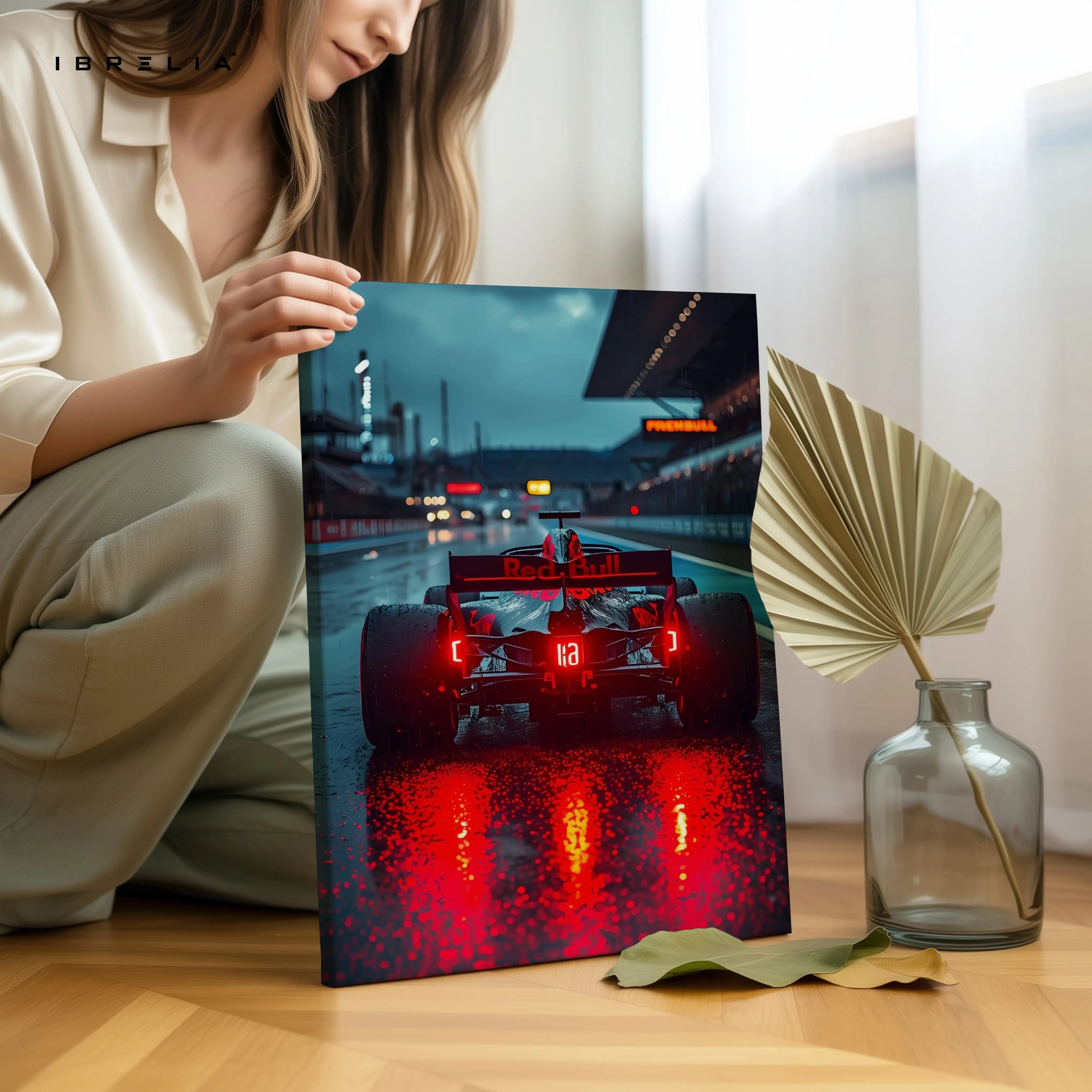 Red Bull F1 Night Rain Wall Art – Formula Racing Canvas Frame Pakistan | Motorsport Poster | IBRELIA™ IBRELIA