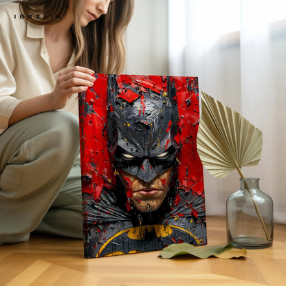 Batman Dark Knight Wall Art – Gritty Superhero Canvas Frame | Red Black Cinematic Poster Pakistan | IBRELIA™ IBRELIA