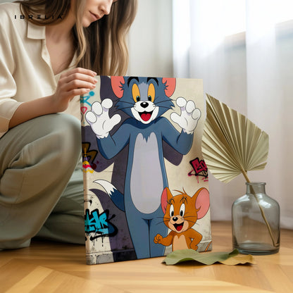 Tom & Jerry Classic Cartoon Wall Art – Animated Duo Canvas Frame | Fun Kids Room Decor Pakistan | IBRELIA™ IBRELIA