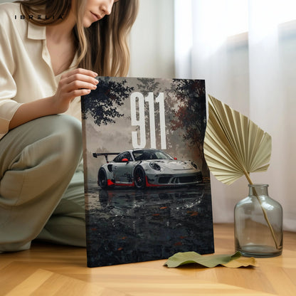 Porsche 911 Rain Noir Art – Dark Cinematic Sports Car Wall Art | 4K Ultra Wrap Frame Wall Art in Pakistan | IBRELIA™ IBRELIA