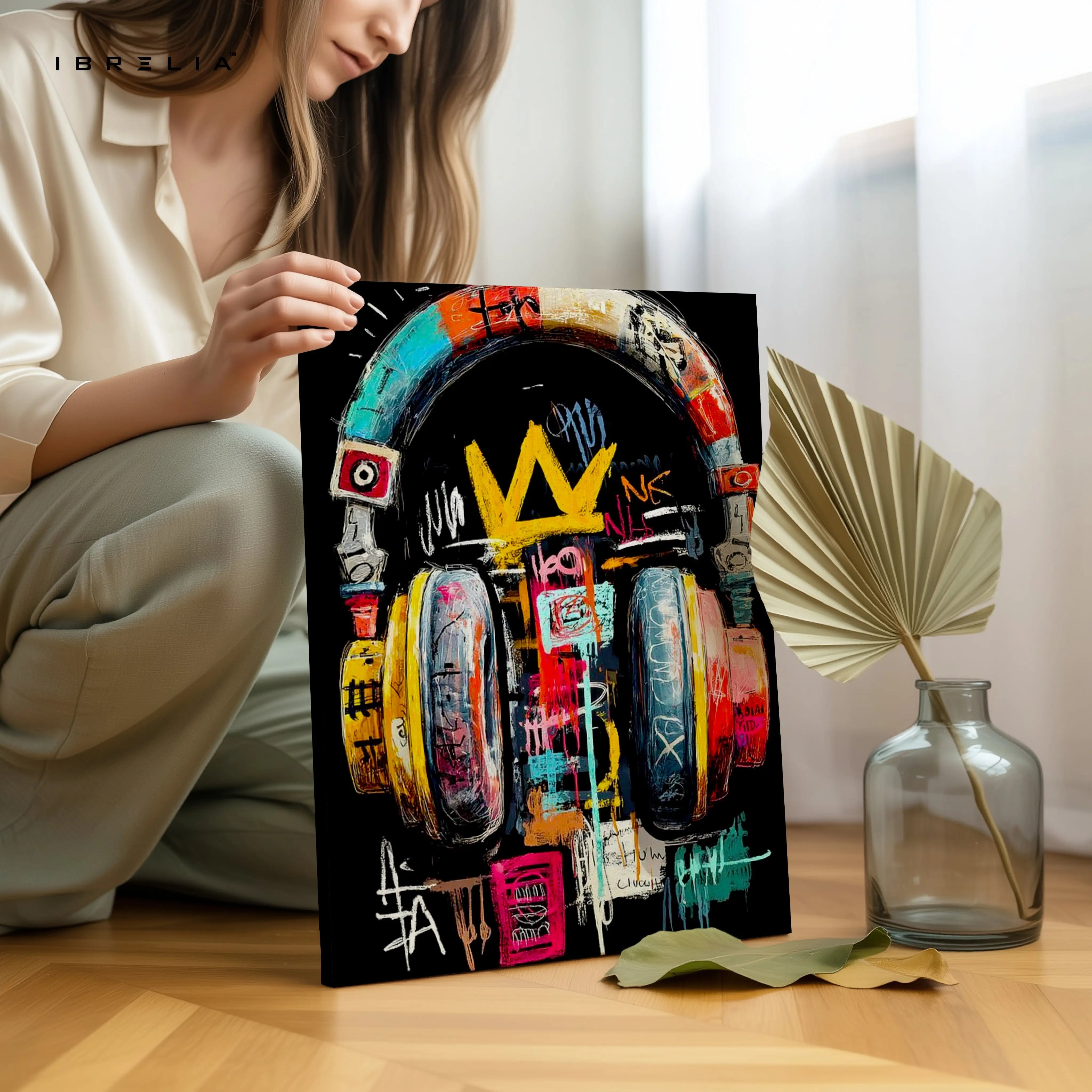 Urban Crown Headphones Wall Art – Graffiti Music Canvas Frame | Street Art Poster Pakistan | IBRELIA™ IBRELIA
