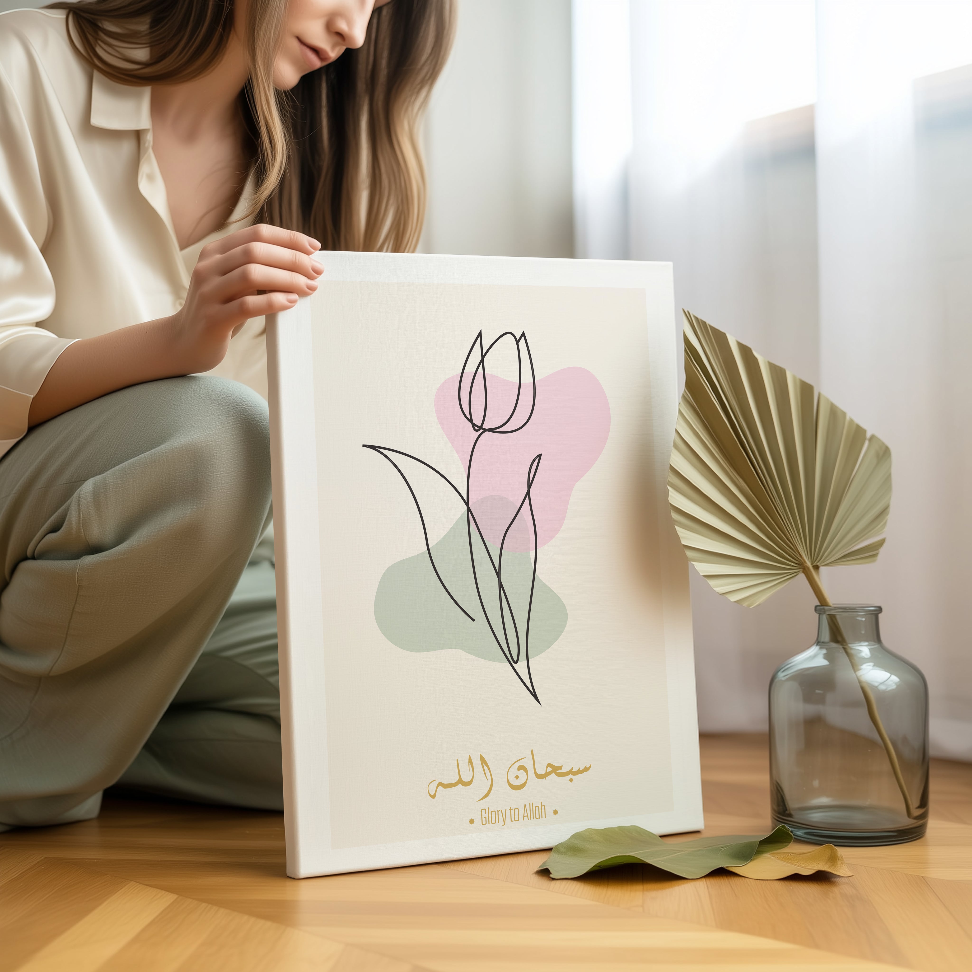SubhanAllah Minimal Tulip Line Art – Modern Islamic Wall Art | 4K Ultra Wrap Frame Wall Art in Pakistan | IBRELIA™