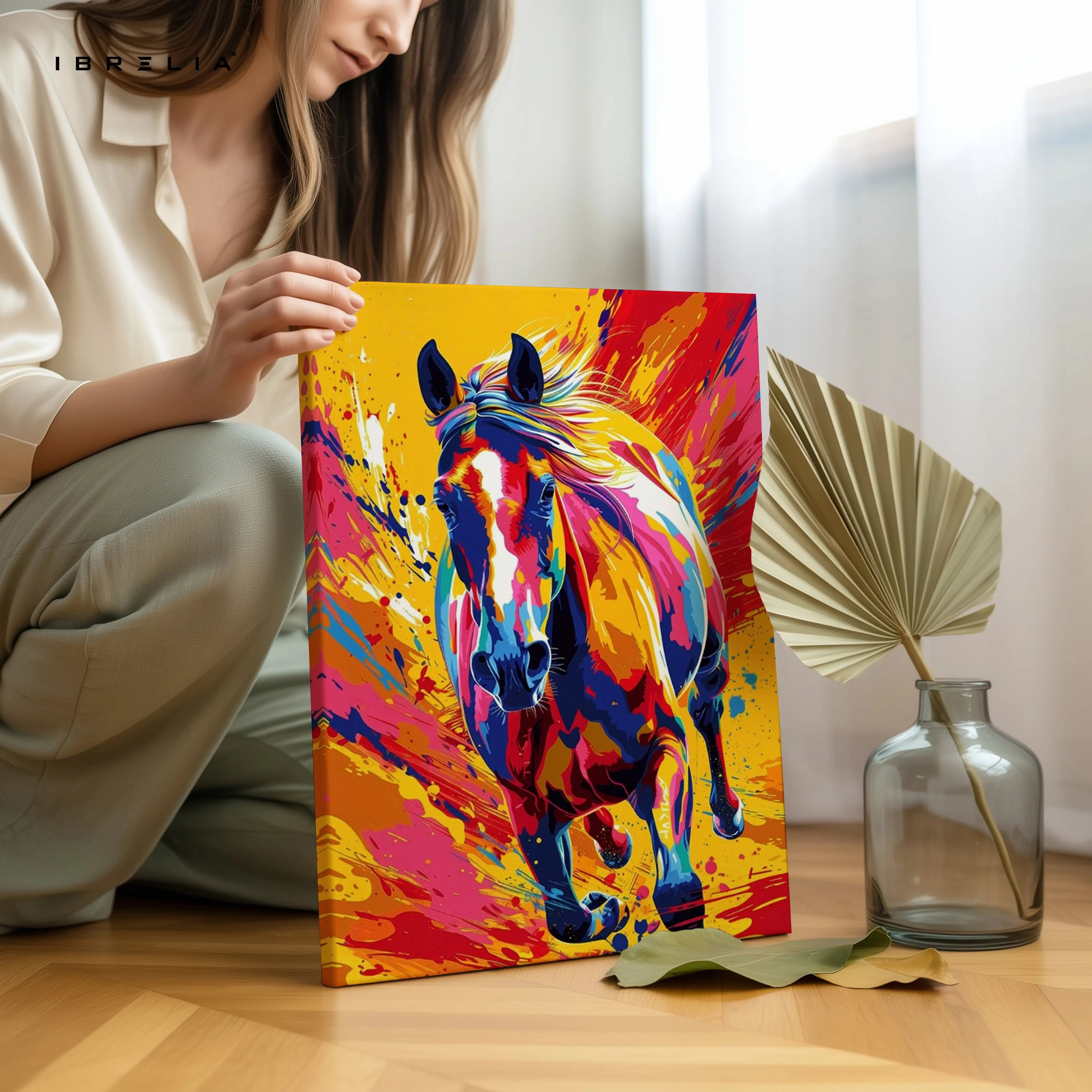 Color Burst Stallion Art – Vibrant Pop Art Running Horse Wall Art | 4K Ultra Wrap Frame Wall Art in Pakistan | IBRELIA™ IBRELIA