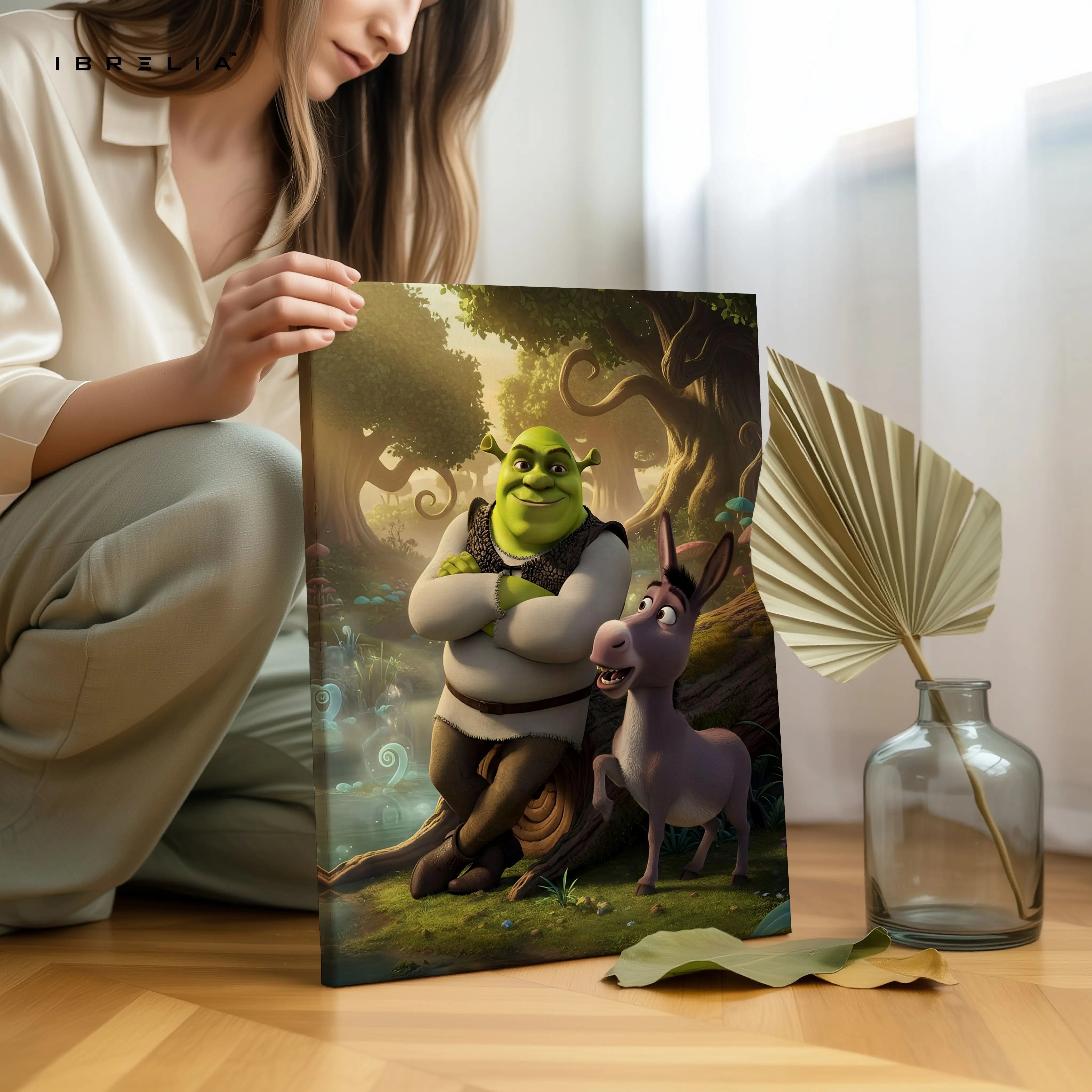 Ogre & Donkey Friendship Wall Art – Fantasy Humor Canvas Frame | Animated Duo Scene Decor Pakistan | IBRELIA™ IBRELIA