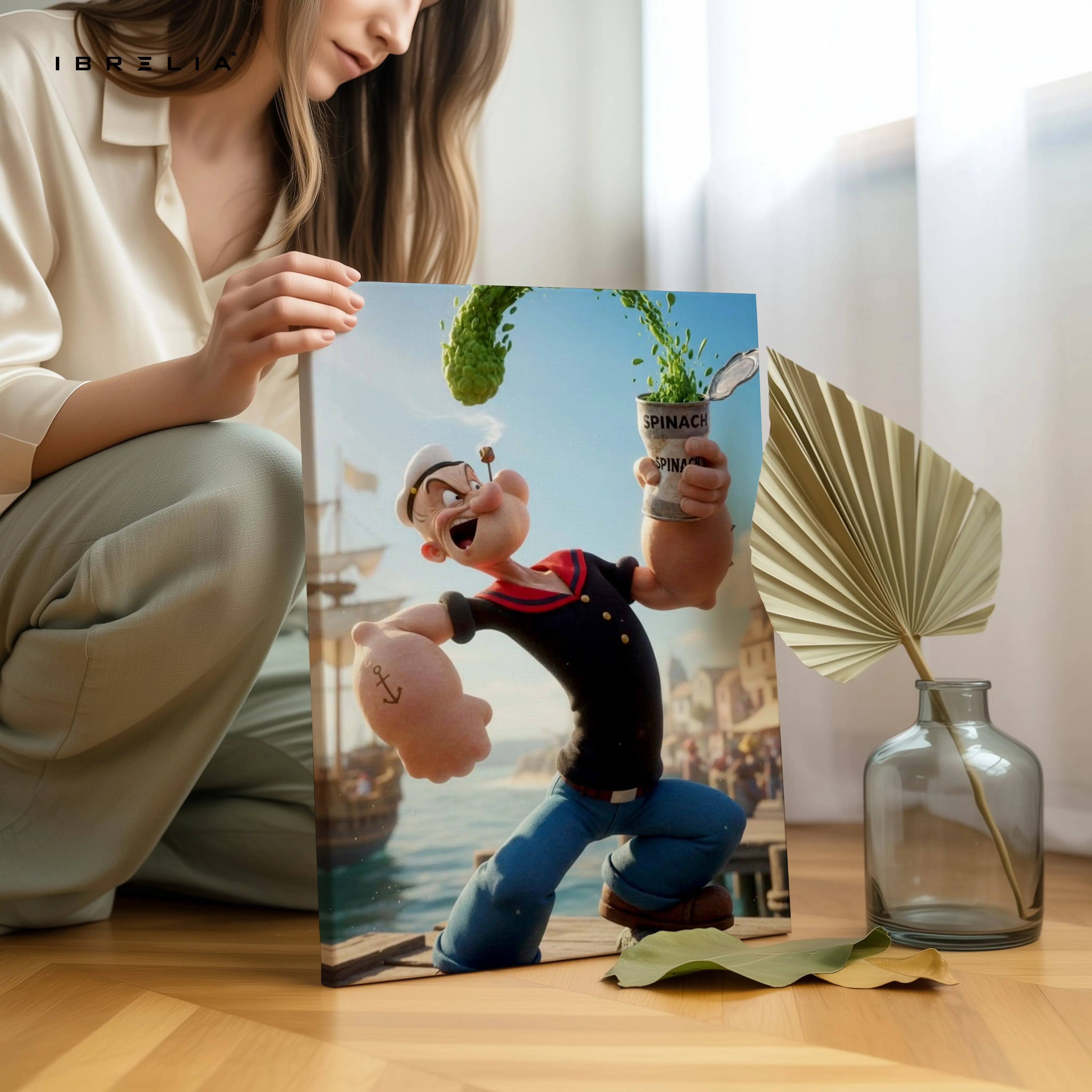 Popeye Spinach Power Wall Art – Cartoon Action Canvas Frame | Classic Character Poster Pakistan | IBRELIA™ IBRELIA
