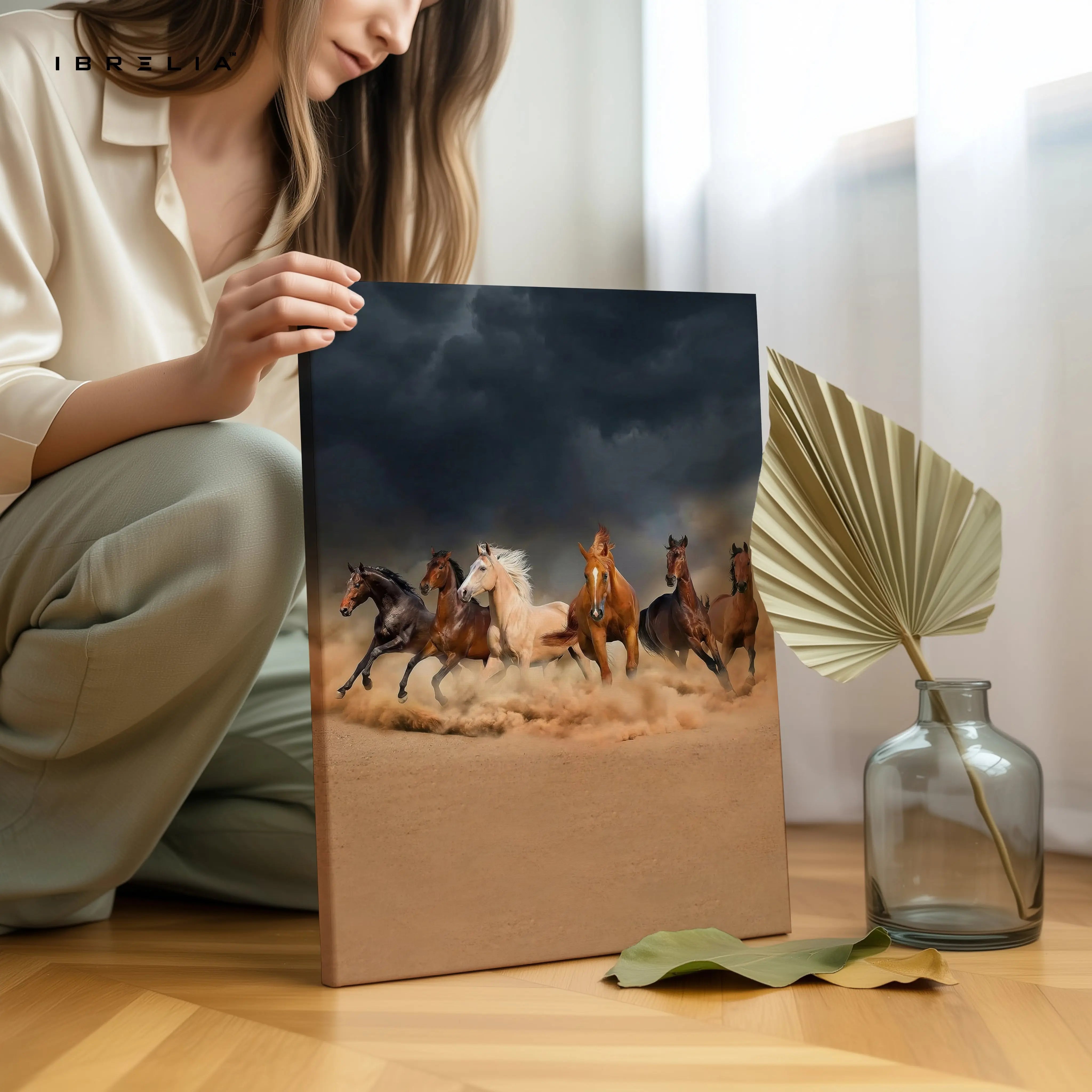Storm Stallions Charge Art – Wild Running Horses Dark Sky Wall Art | 4K Ultra Wrap Frame Wall Art in Pakistan | IBRELIA™ IBRELIA