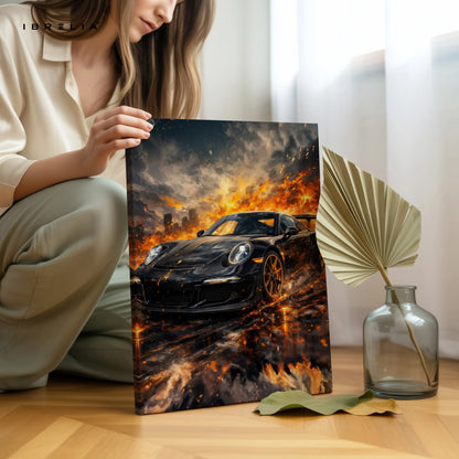 Porsche Firestorm Wall Art – Cinematic Supercar Explosion Poster | 4K Ultra Wrap Frame Wall Art in Pakistan | IBRELIA™ IBRELIA
