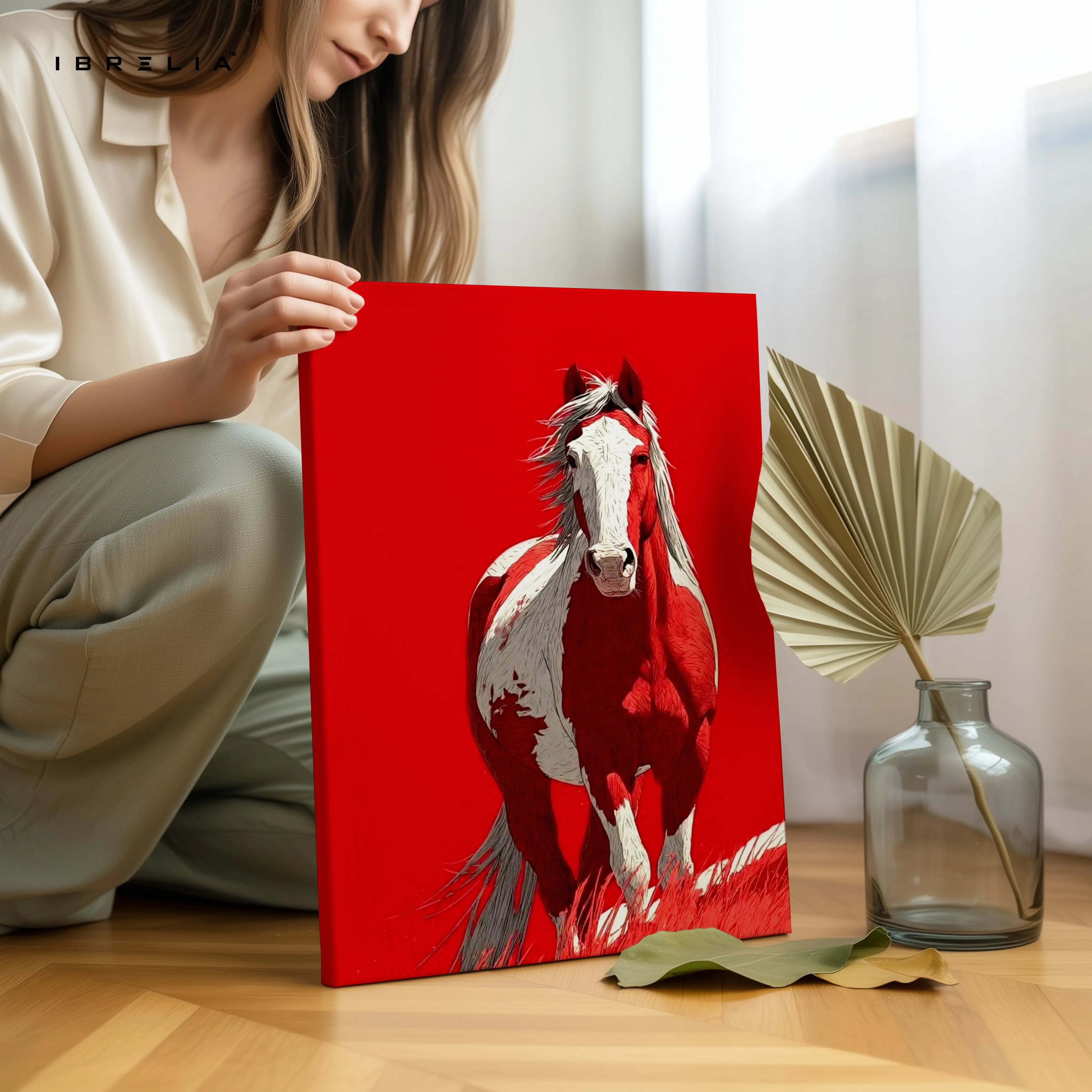 Red Horse Wall Art – Bold Running Horse Canvas Frame | Minimal Animal Poster Pakistan | IBRELIA™ IBRELIA